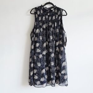 NWT Joie Blue Baltic Print Sleeveless Pleated Flowy Mini Dress Women's Size XL
